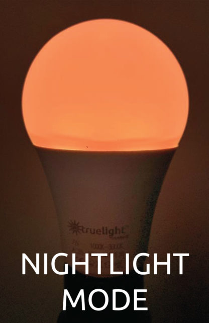 TrueLight Luna Red Sunset Light Bulb in night mode