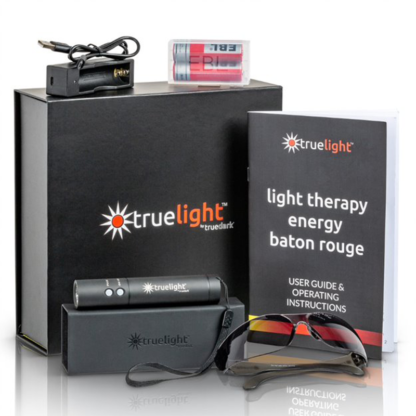 TrueLight Baton Rouge set with batteries, box, charger, glasses, and manual
