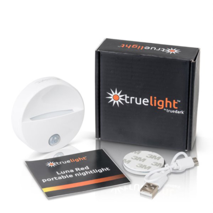 TrueLight Portable Nightlight set with box, manual, charger, and mounting pad